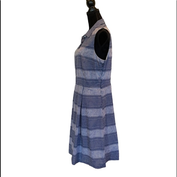 Nine West blue sleeveless check pattern button front pleated cotton dress size14 - Picture 4 of 16